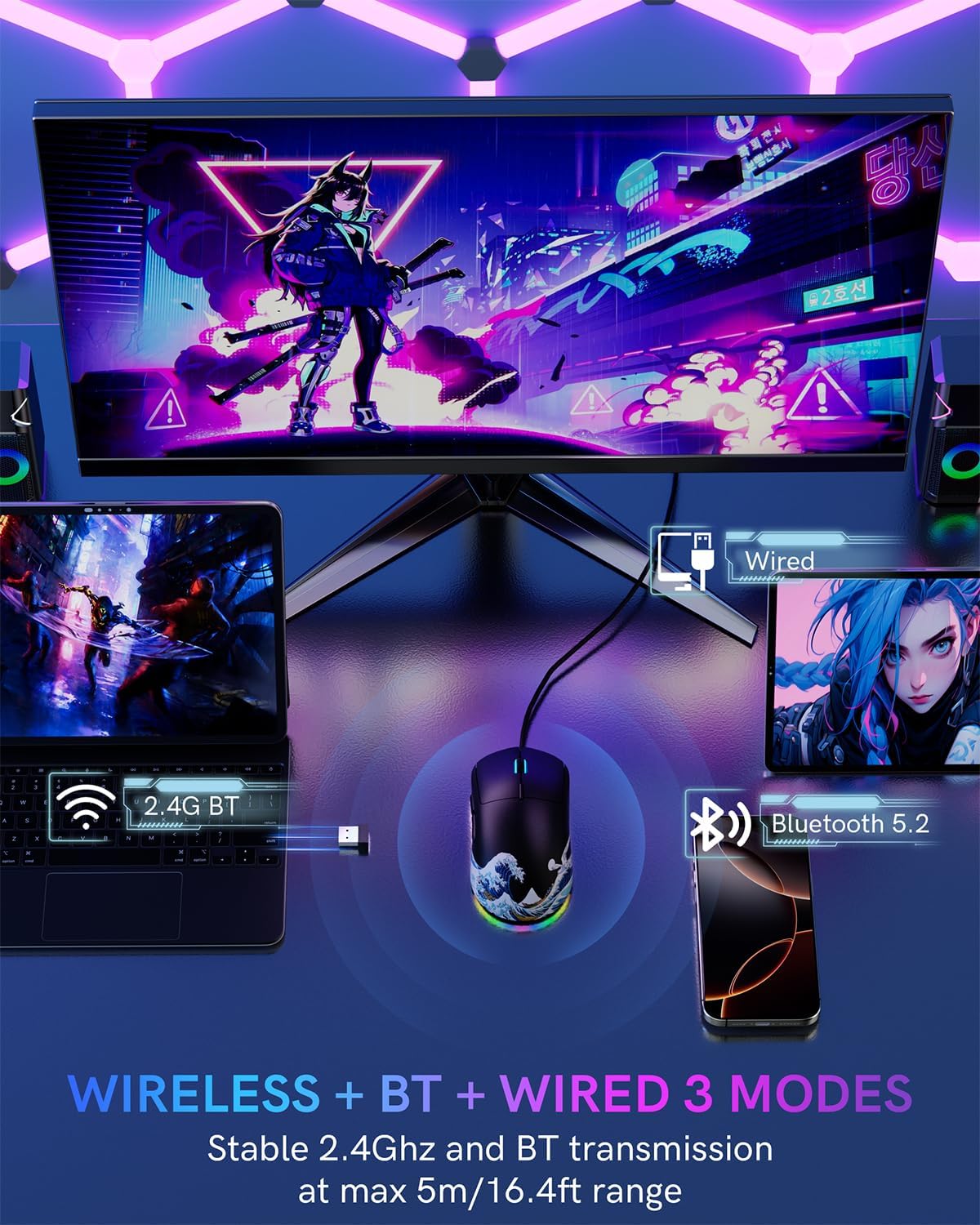 G57 Wireless Gaming Mouse, 8000 DPI, Black - Image 2
