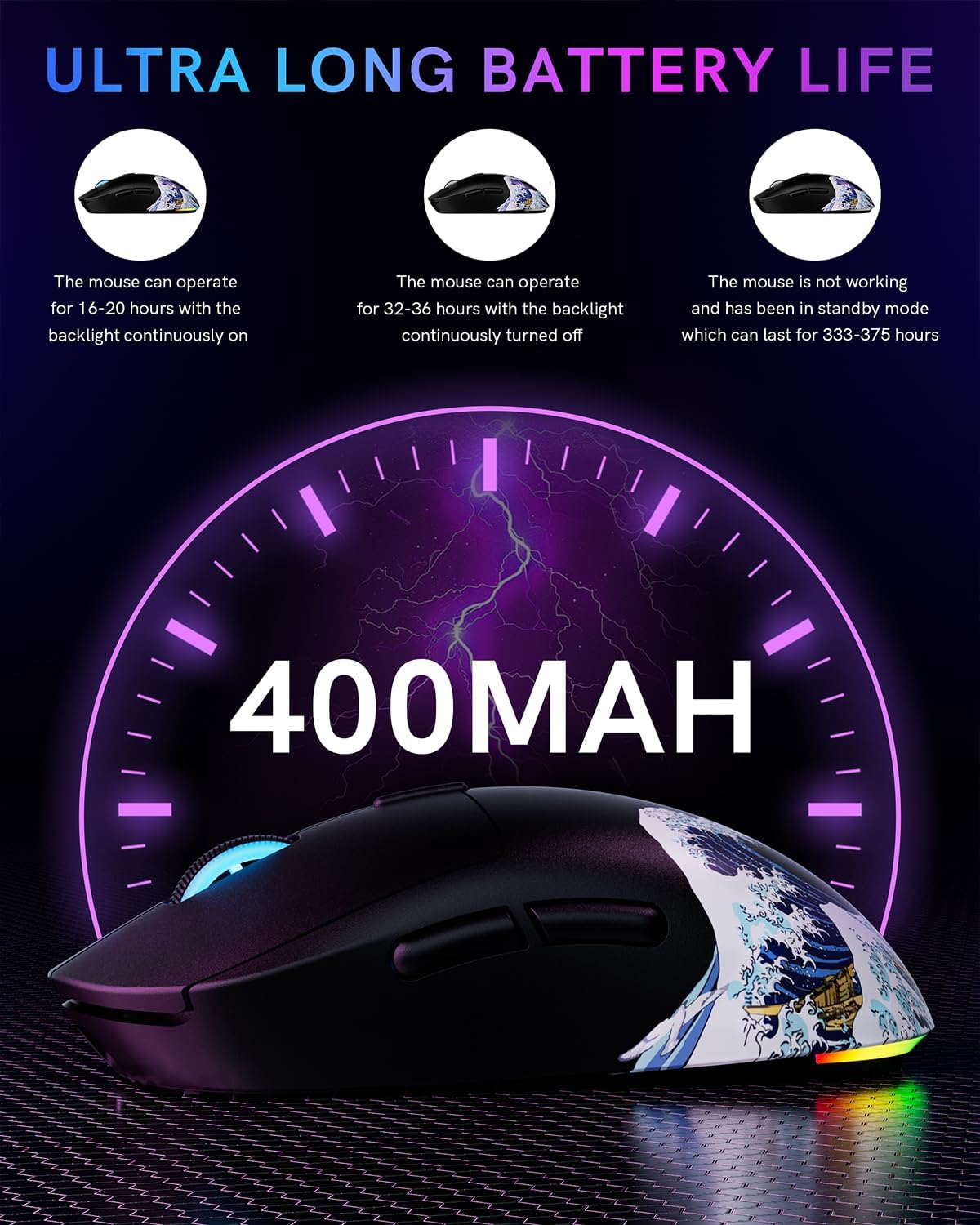 G57 Wireless Gaming Mouse, 8000 DPI, Black - Image 5