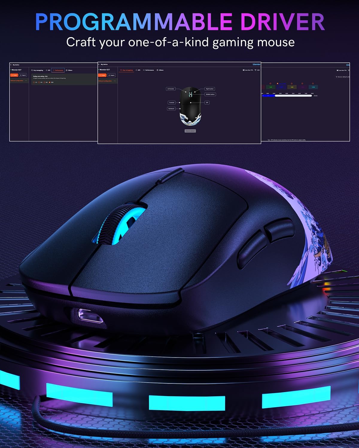 G57 Wireless Gaming Mouse, 8000 DPI, Black - Image 7