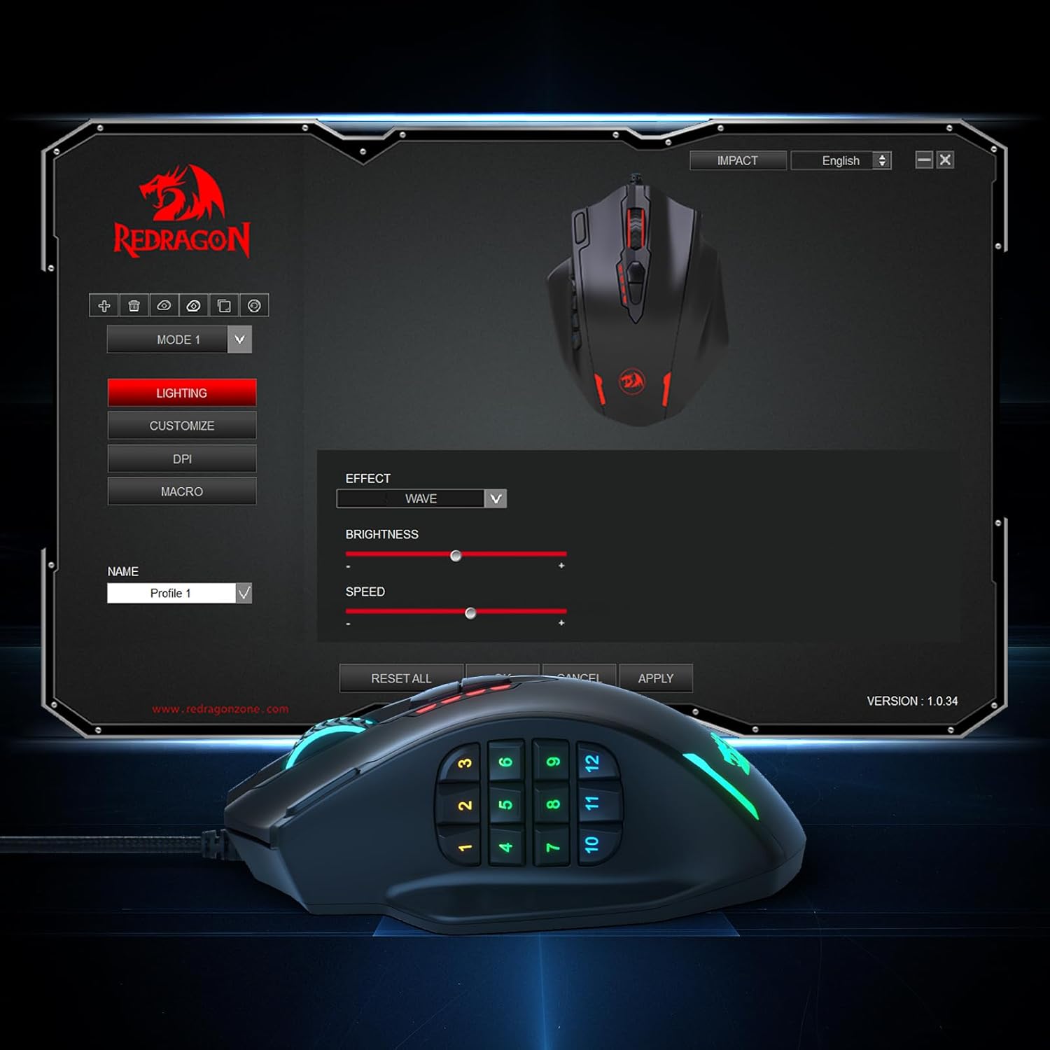 Redragon M908 Wired MMO RGB Gaming Mouse 12400 DPI Remapping Keys - Image 8
