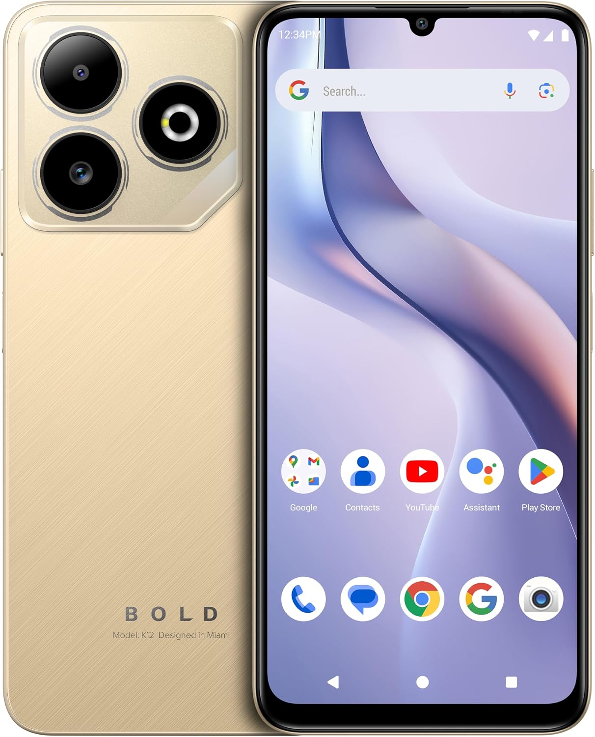 BLU Bold K12 | 2025 | Unlocked | 6.8” HD+ 120Hz Infinity Display | 50MP Main + 8MP Selfie Cameras | 128GB Internal Storage | US Version | US Warranty | Champagne Gold