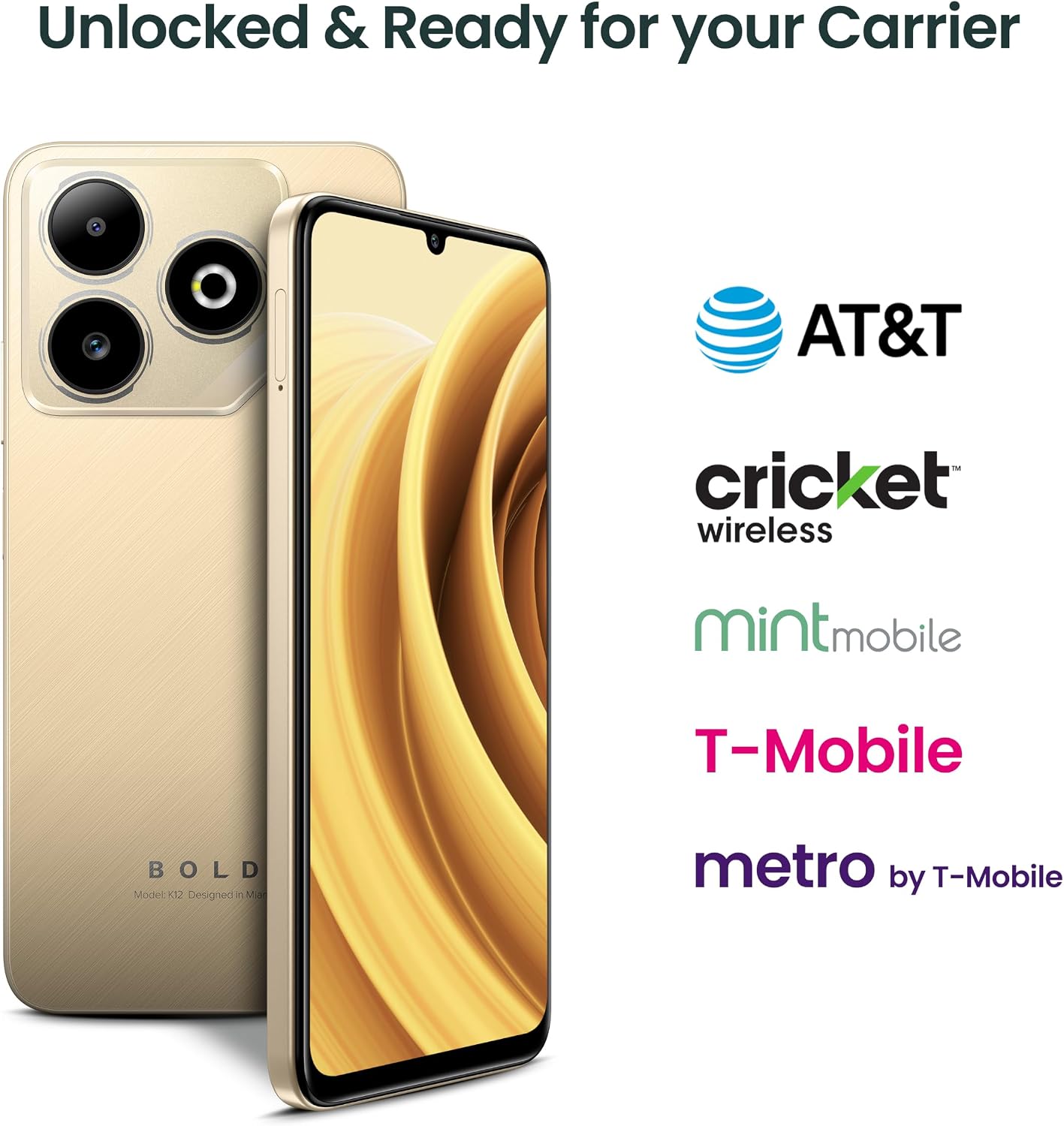 BLU Bold K12 | 2025 | Unlocked | 6.8” HD+ 120Hz Infinity Display | 50MP Main + 8MP Selfie Cameras | 128GB Internal Storage | US Version | US Warranty | Champagne Gold - Image 3