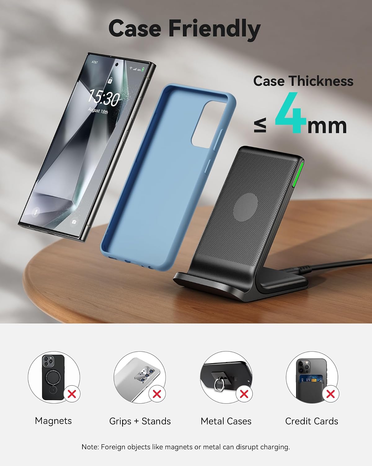 INIU Wireless Charger, 15W Fast Wireless Charging Phone Station with LED - Image 5
