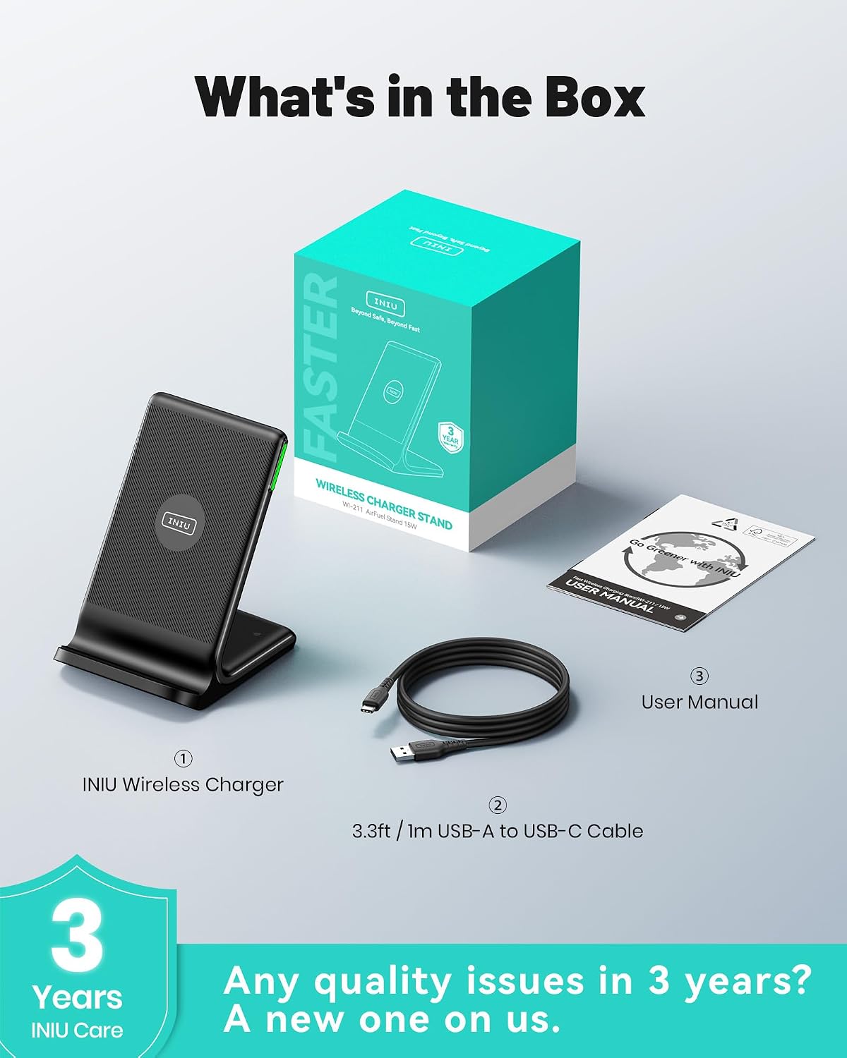 INIU Wireless Charger, 15W Fast Wireless Charging Phone Station with LED - Image 8